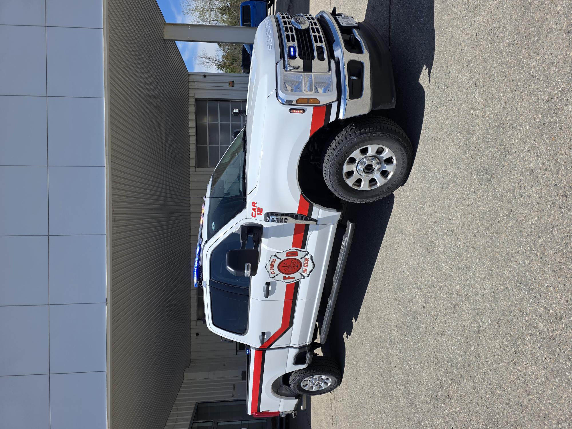 St. Charles Fire Rescue command truck with emergency lighting and custom graphics
